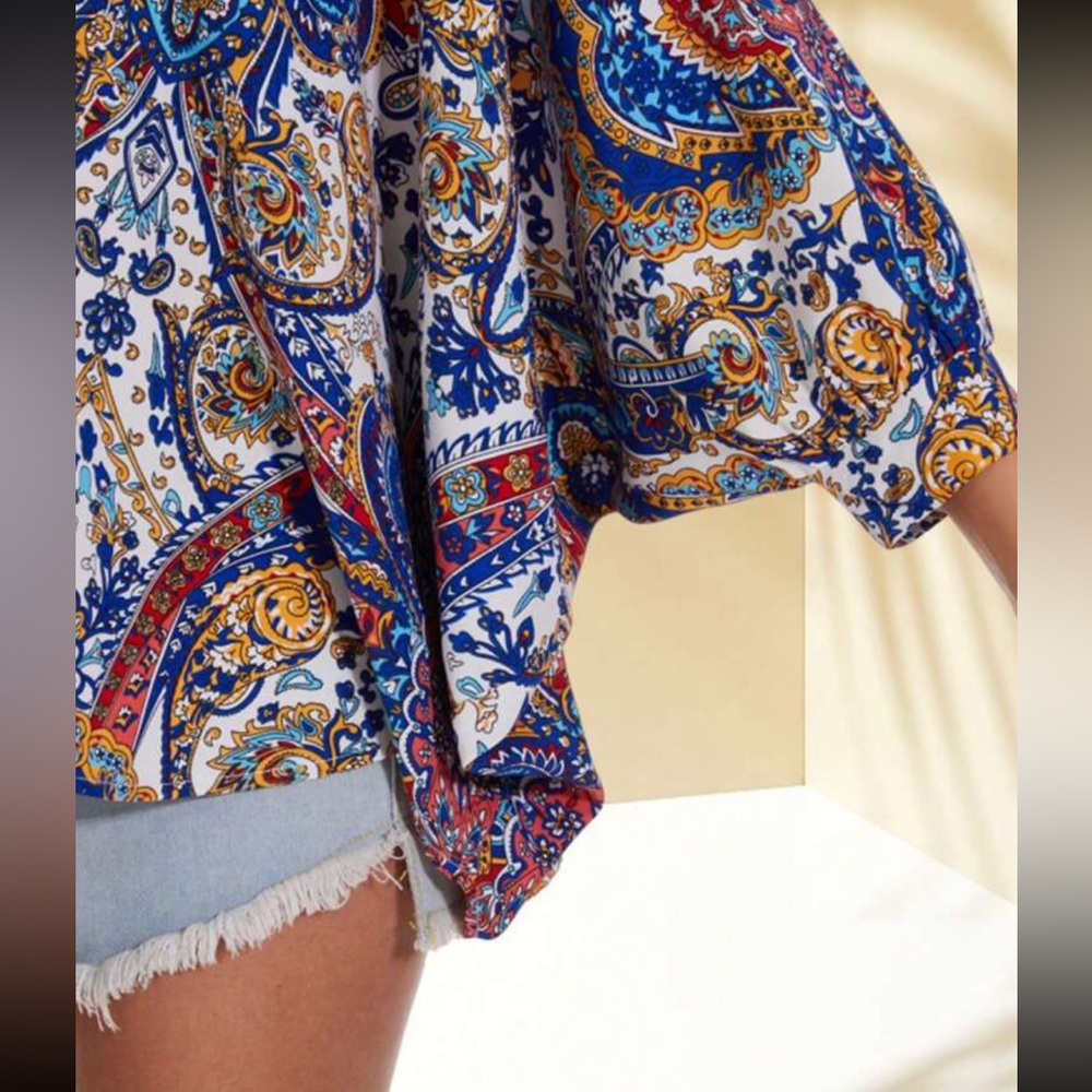 Boho Floral Paisley Print Dolman Sleeve Top Blouse Shirt - Picture 5 of 5